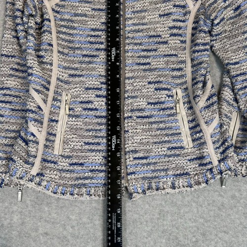 NIC&ZOE Tweed Jacket Zipper Pockets & Cuffs Leather Trim Size P Small Blue Gray - Picture 13 of 17