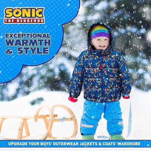 Sonic Kids Heavyweight Hooded Puffer Jacket Boy Winter Coat Full Zip Size 3T - Picture 6 of 6