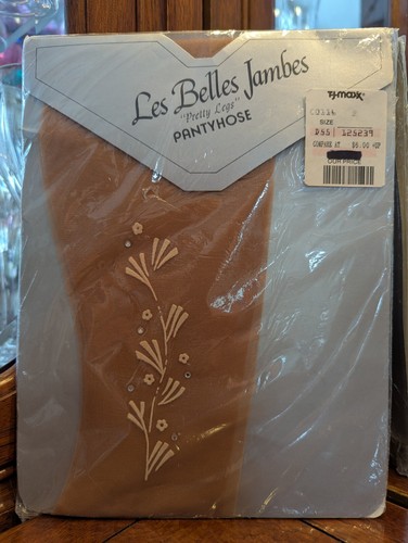 Les Belles Jambes Oriental Leg Design 100% Nylon Pantyhose In Beige M/ L USA - Picture 5 of 6