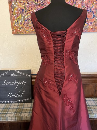 Crimson Red Fit Flare Corset Ruched Alternative Wedding Dress Gown Sz 8 10 12 - Picture 6 of 8