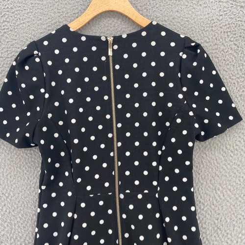 Calvin Klein Dress Womens 6 Black Polka Dot Sheath Puff Sleeve Mini Stretch Knit - Picture 4 of 11