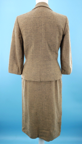 VTG Women's 50s 2 Pc Tan Wool Tweed Jacket & Skirt Set XS/S 1950s Dress Suit - Picture 5 of 24