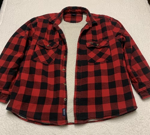 Smith's Workwear Men’s Size XL Shirt Jacket Red Buffalo Plaid Sherpa Flannel - Picture 3 of 15