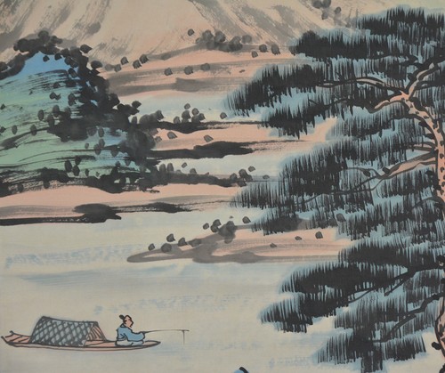 Pintura de pergamino colgante de pared de paisaje de lago china acuarela vintage - Imagen 7 de 7