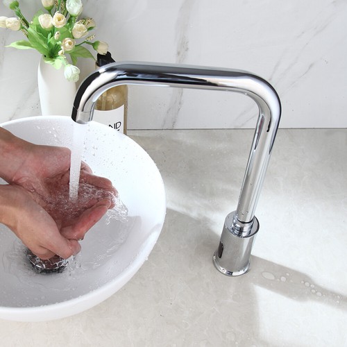 Automatic Chrome Bathroom Faucet Free Sensor Single Hole Brass Mixer Vanity Tap - Picture 5 of 12
