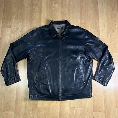 Vintage Polo Ralph Lauren Men's Black Leather Jacket Size Vintage Polo Ralph Lauren Men's Black Leather Jacket Size