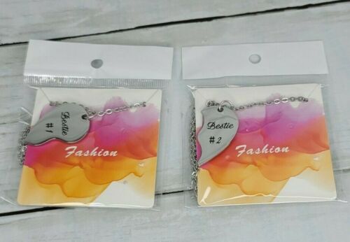 Friendship Necklaces Bestie 1 And Bestie 2 Fashion Jewelry Half Heart Adjustable - Picture 3 of 4