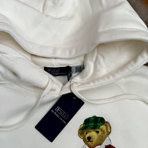 Polo RALPH LAUREN BEAR HOODIE Teddy White Dog Casual Trip Present size L Large - Picture 11 of 18