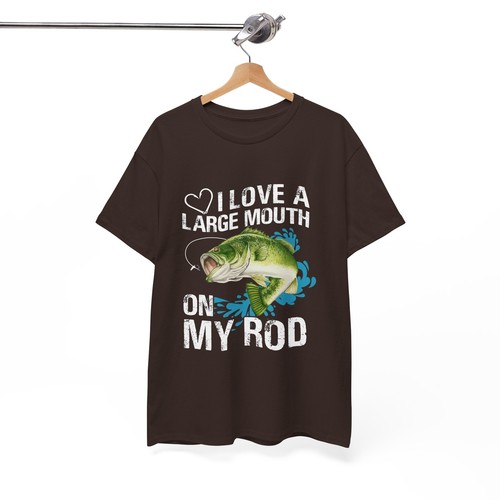 T-shirt maglietta I Love Fishing unisex cotone pesante 'bocca grande sulla mia canna' - Foto 48 di 118