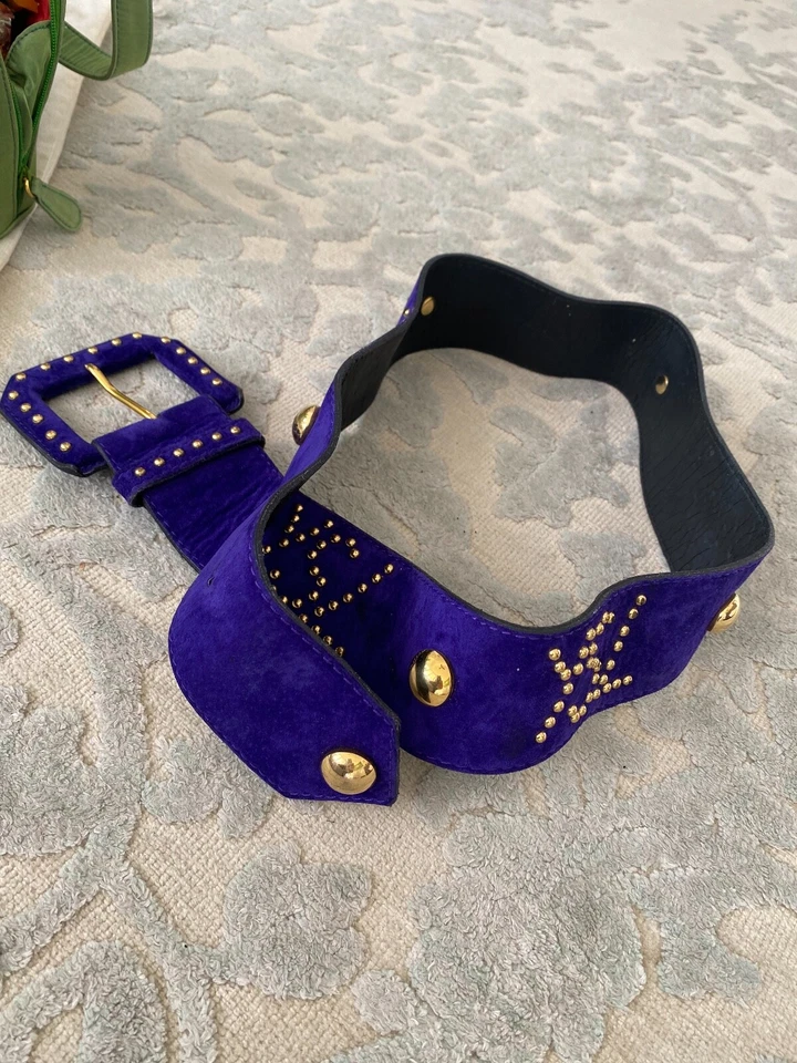 Cinturón ancho de gamuza Yves Saint Laurent azul púrpura talla 80 EE. UU. 32 Foto 3 de 4