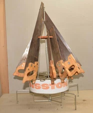 Super Disston tin hardware store display rack holds 16 hand saws collectible lot