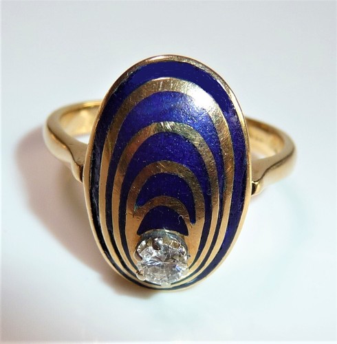 Ring 750 Gold 0.15 ct Diamant Emaille Größe: 54-55 / 17,2 -17,4 mm - änderbar - Bild 12 von 12