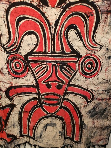 Vintage Aztec Design Cloth Tapestry Fringe Bottom, Dyed Design, 44" x 34" - Picture 2 of 12