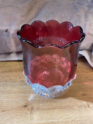 Vintage Heavy Ruby Flash Glass Spooner Vase 4.5" X 4"