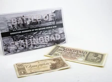World War II Battle of Stalingrad: Two Wartime Banknotes COA & History & Folder