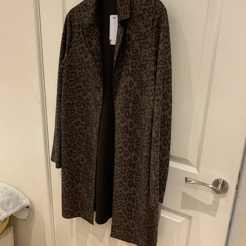 BNWT Womens Edge To Edge Faux Suede Unlined Coat Size10 Brown Leopard Print M&Co - Picture 2 of 12
