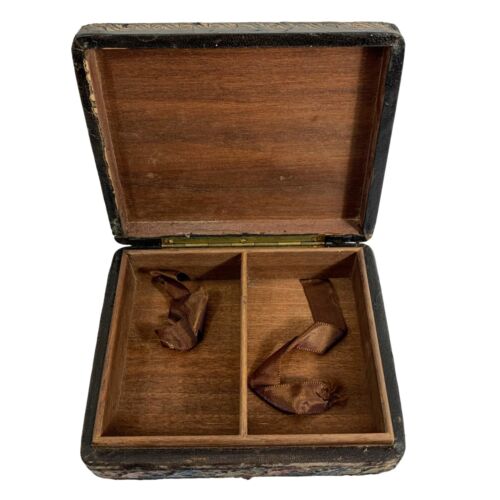 Antique Handcrafted Italian Leather Wood Trinket Box Floral Heraldic Crest - Picture 9 of 15