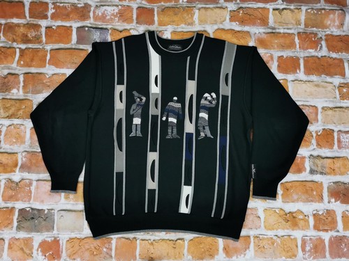 Carlo Colucci Vintage Pullover Figures Black Grey Casual Gr L Tip Top - Picture 4 of 8