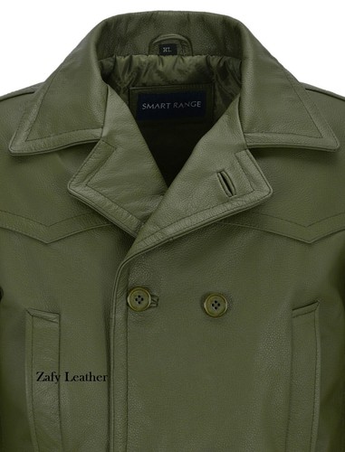 Genuine Leather Trench Coat For Men's Soft Sheepskin Double Breasted Coat - Picture 2 of 10