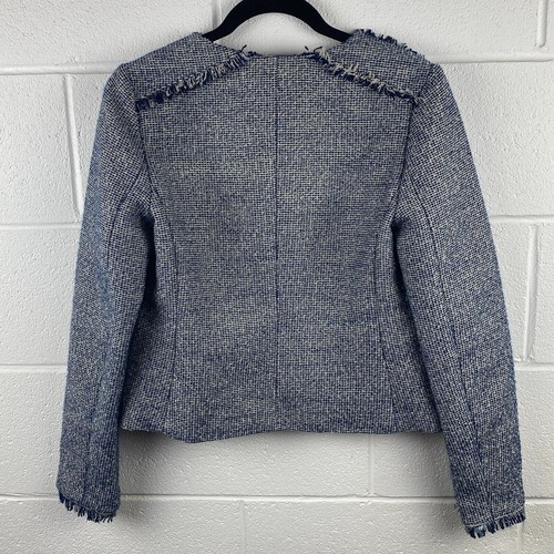 Banana Republic Jacket Women 0 Tweed Fringe Blue Scallop Metallic Lined Cropped - Picture 2 of 12
