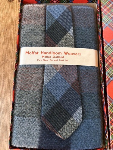 Moffat Handloom Weavers Scotland Wool Scarf Tie Tweed Argyle Boxed Gift Set NEW - Picture 3 of 23