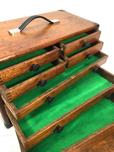 Antique Wooden Oak Engineers Toolbox / Tool Box / Collectors Cabinet with Key - Picture 10 of 11