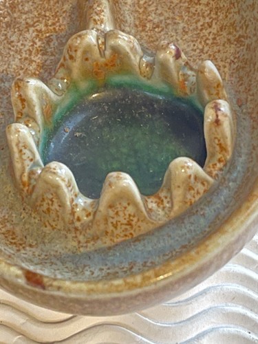 MCM Bennington Pottery Vintage Ashtray Light Brown & Green David Gill #1500 5.5" - Picture 3 of 4