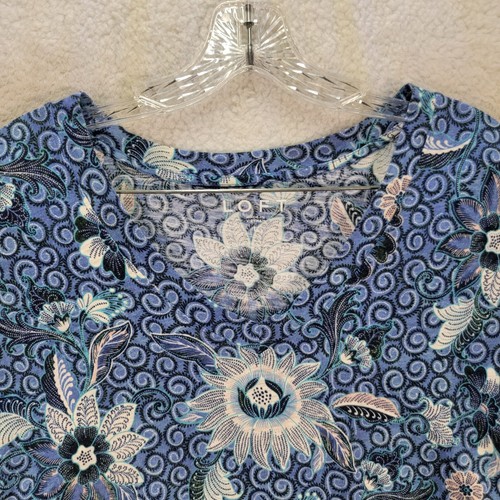 Y2K Blue Floral Stretch All Over Graphic Tee Short Sleeve V Neck T Shirt Size L - Bild 2 von 17