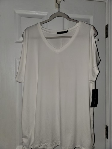 Women's White Cold Shoulder Short Sleeve T-shirt Pullover Blouse/Tops - Picture 2 of 6