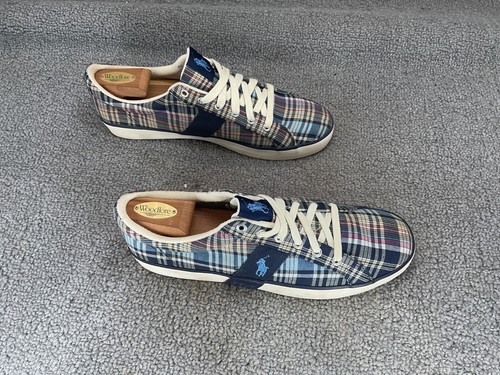 Polo Ralph Lauren Giles Sneakers Shoes Mens 11.5D Blue Plaid Madras Lace Up - Picture 9 of 12