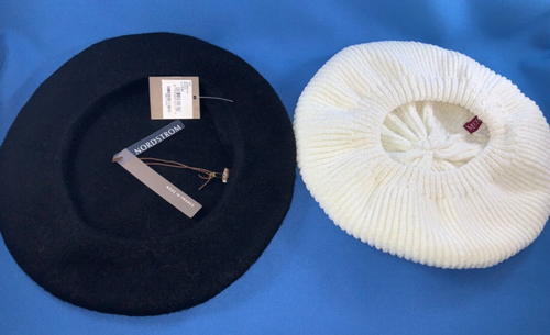 SET OF 2 WOMEN’S KNIT BERET HATS - NEW w/TAG NORDSTROM BLACK & EUC MERONA IVORY - Picture 3 of 12