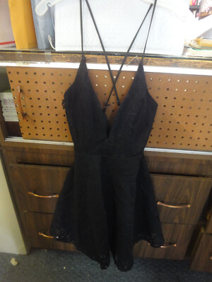 papaya black dress juniors S tank style lace overlay flare bottom NWT | eBay