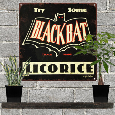 Black Bat Licorice Candy Mancave Metal Sign Repro 12x12 60367 Ebay