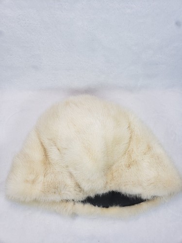 Vintage Mink Hat Beanie Cream White Real Fur - Picture 6 of 9