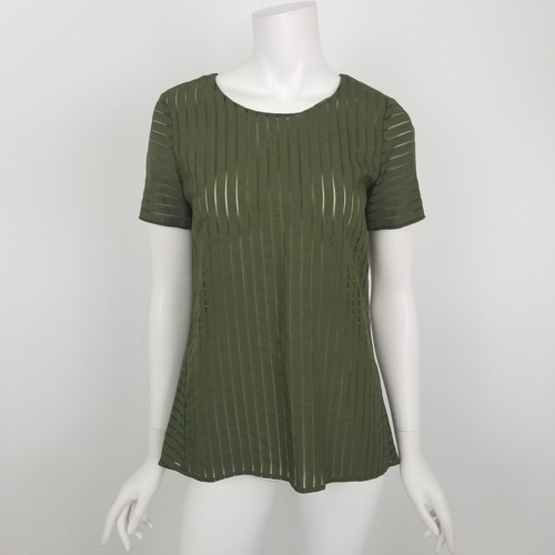 J Crew Bluse Größe 0 Kurzarm Schatten Streifen Oberteil Reißverschluss hinten grün - Bild 2 von 7
