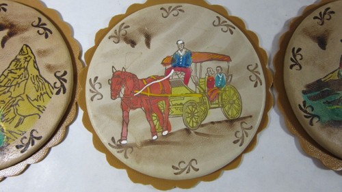 7 Piece Faux Leather Tribal Western Coaster Set W/Box Holder Case Chile Sov - Picture 7 of 12