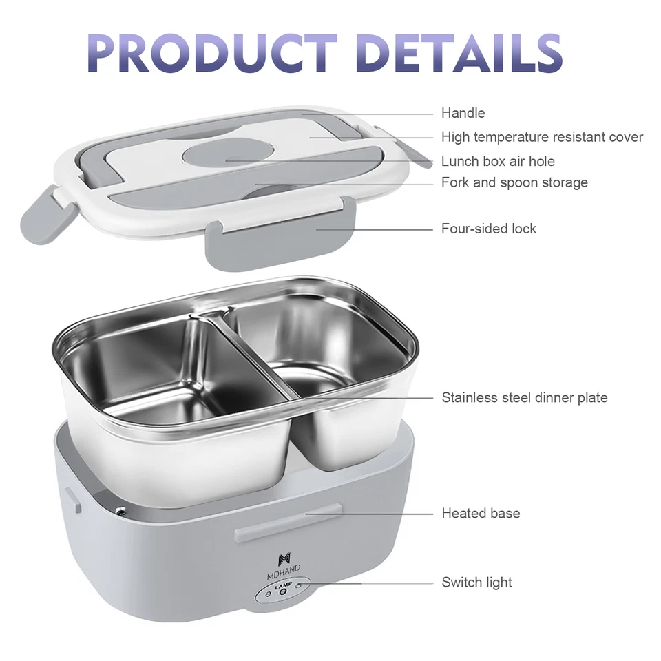 Electric Lunch Box for Adults Fast Heated Lunch Box Stainless Steel Containers - Image 4 of 4