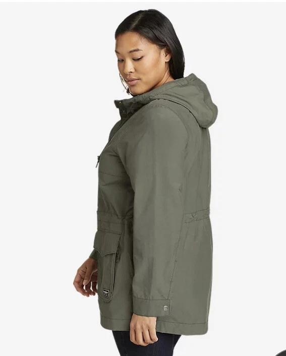 Eddie Bauer Womens 2XL Weatheredge Trekker Trench Rain Parka Hooded Lined Green
