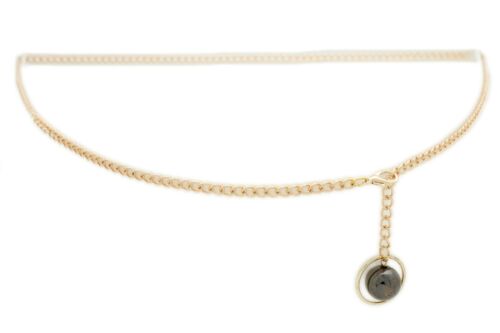 Women Gold Metal Chain Waistband Fashion Belt Pewter Ball Charm Plus Size XL XXL - Picture 8 of 12