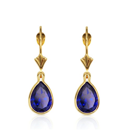 2Ct Pear Cut Simulated Blue Sapphire Bezel Lever-back Earrings 14k Yellow Gold - Picture 2 of 5