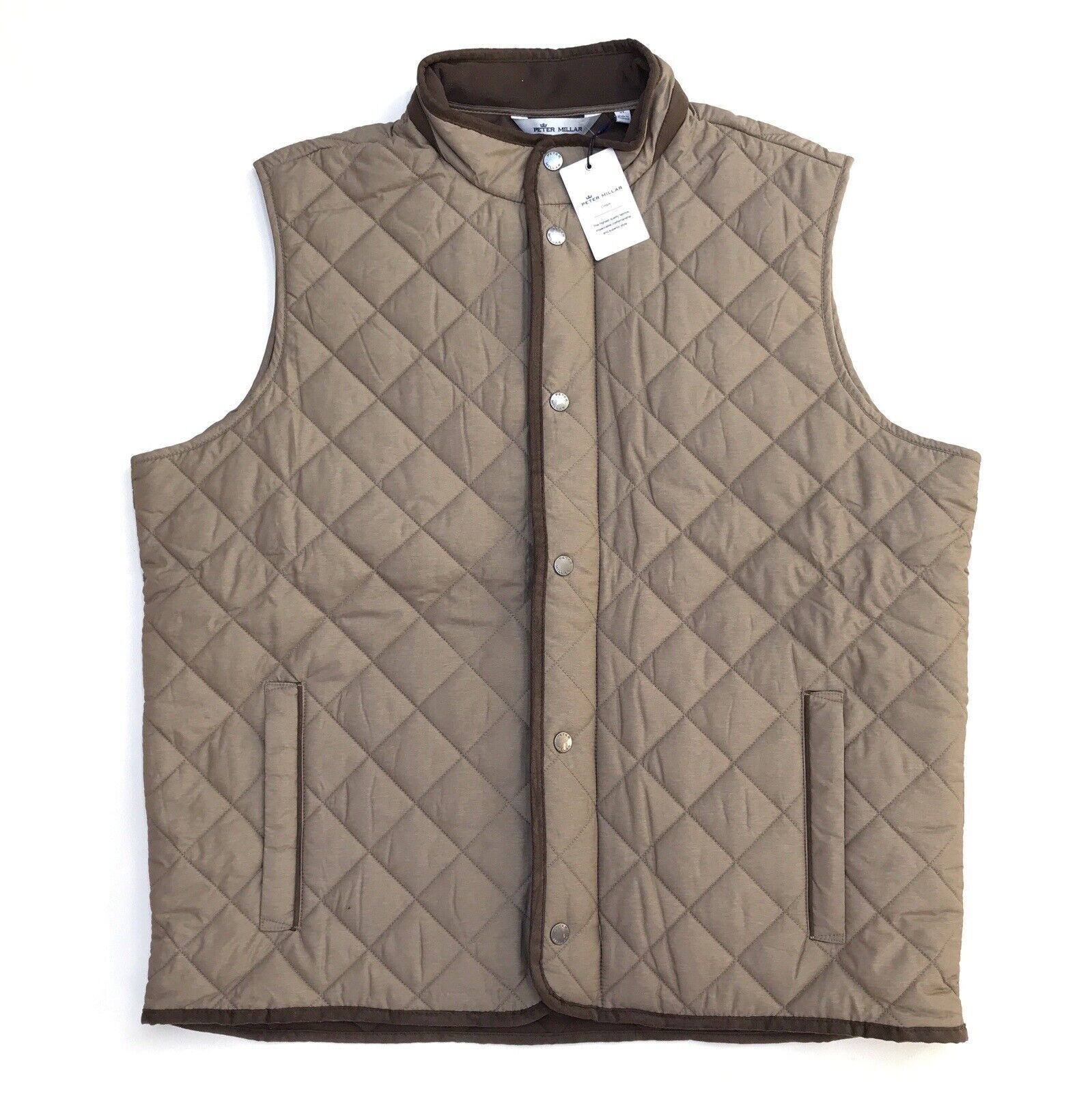PETER MILLAR Crown Essex Quilted Insulated Taupe Travel Vest Menâ€™s XL New $198