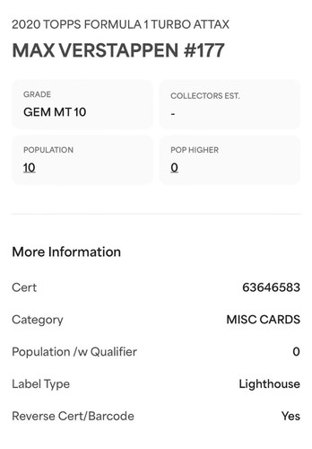 POP 10 PSA 10 RC Max Verstappen 2020 Topps F1 Turbo Attax Gold Holo Rare Rookie - Picture 3 of 3