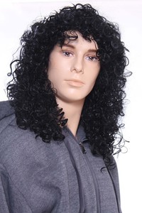 Halloween Black Men Long Curly Wave Full Hair Wigs Rocker Costume
