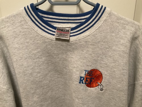 Vintage Oneita USA Power-Sweats Sweatshirt “THE REF” Gray Blue Trim Size XL EUC - Picture 2 of 2