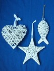 Decorative Wall Hangings Raffia Heart approx Height 7" Star & Fish Free  P&P