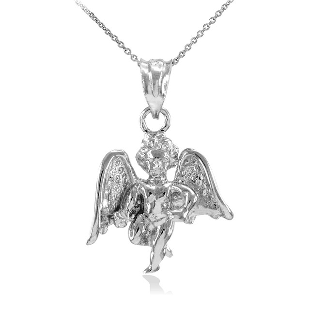 Guardian Angel Eagle Wing w// Feather Biker Bling Pendant in .925 Sterling Silver