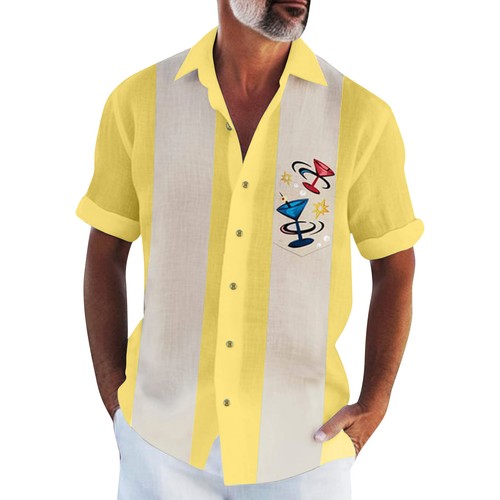 Men's Hawaiian Shirt, Short Sleeve Vintage Button Down Bowling Beach Shirts ¥ - Picture 11 of 45