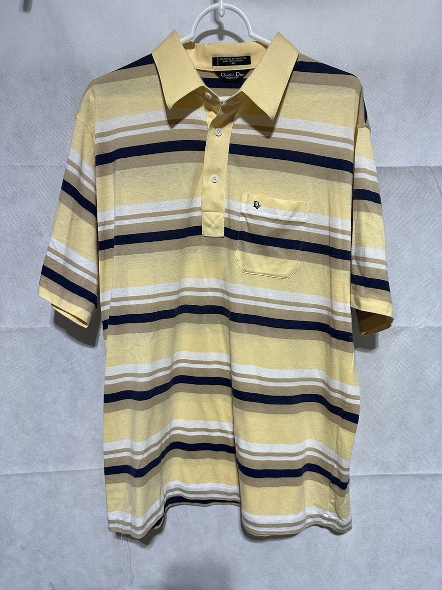 Vintage Christian Dior Monsieur Polo Shirt Yellow Blue White