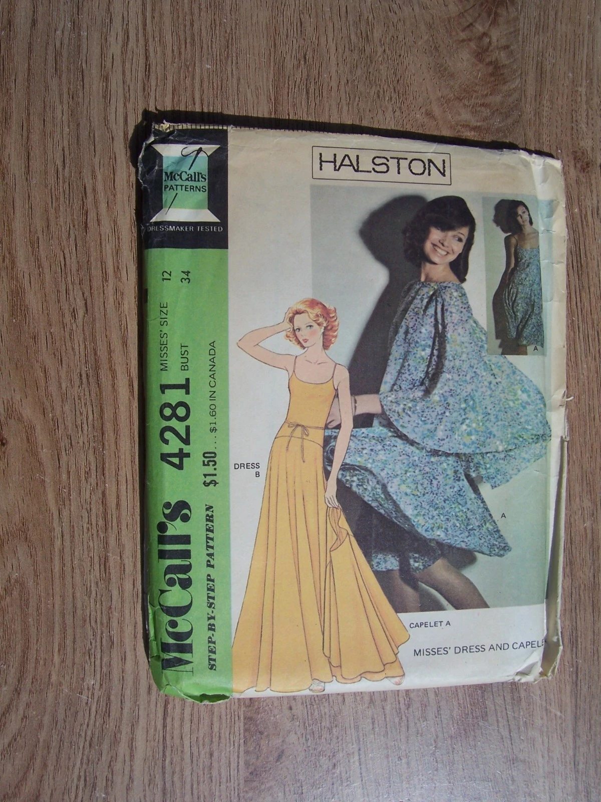 Vintage 70s Unused Pattern: McCalls 4281 Halston Design Dress and Capelet