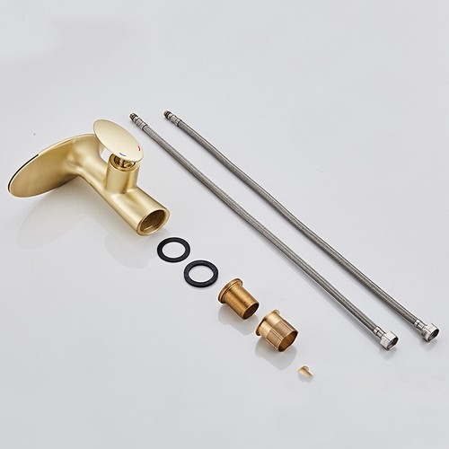 Bathroom Brushed Gold Cute Waterfall Wide Spout Mixer Single Handle Deck Mounted - Picture 11 of 11